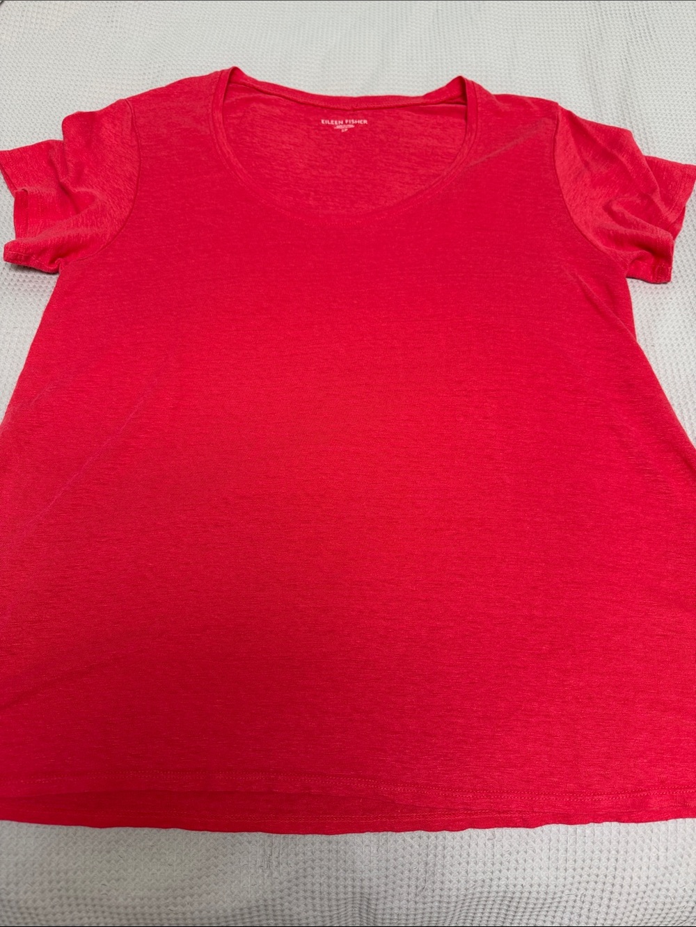 Eileen Fisher sz S Deep coral tomato red 100% organic linen short sleeve tee